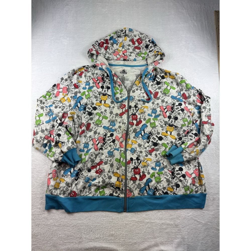 Disney Parks Womens Medium Mickey Blue All Over Print Zip Up Hoodie 3XL Kidcore